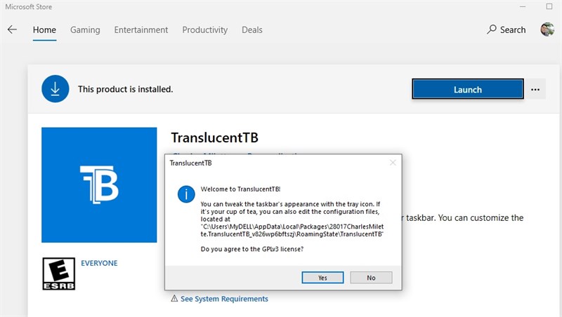 Tải xuống TranslucentTB trên Windows 10