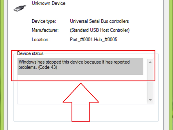 Cách khắc phục lỗi Windows has stopped this device because it has reported problems (code 43)
