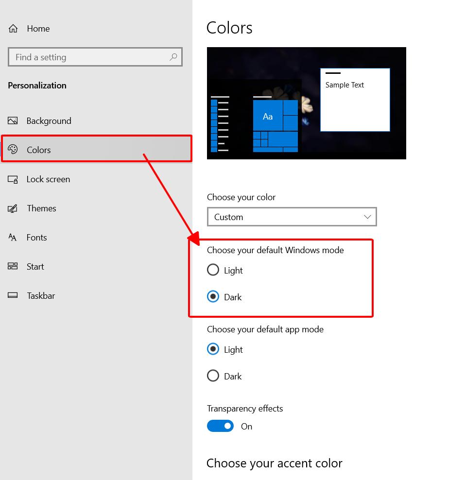 Bật Chế Độ Dark Mode Cho Windows 10