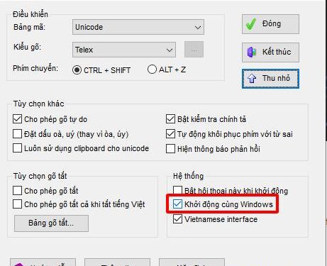 Thiết lập Unikey để khởi động cùng Windows