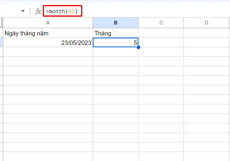 hàm month trong excel