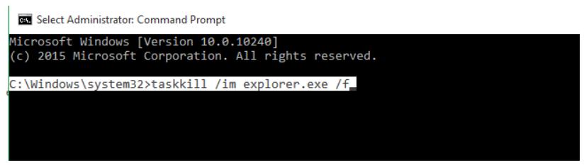 Sau đó nhập dòng lệnh và nhấn đi vào để tắt explorer.exe: