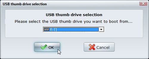 cửa sổ mới yêu cầu bạn chọn ổ USB