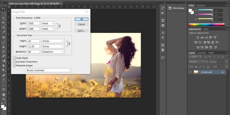 Xem kích thước ảnh trên photoshop