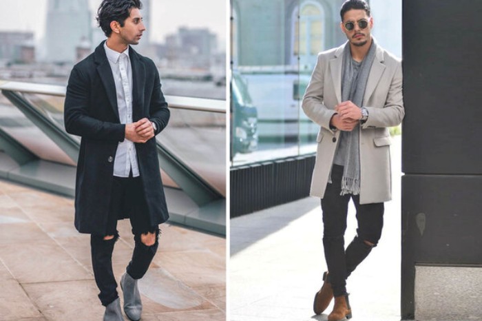 quần jean rách gối và áo măng tô là sự kết hợp vô cùng đúng đắn