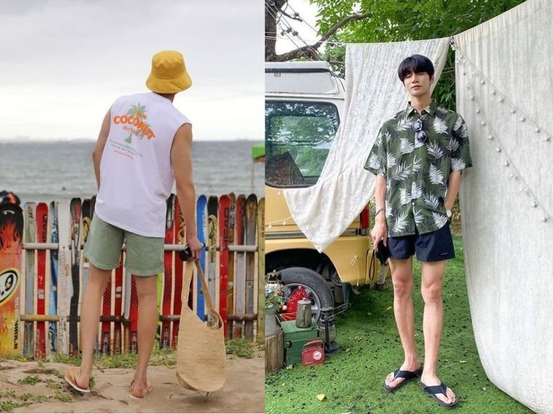 Set áo sơ mi trơn phối quần short