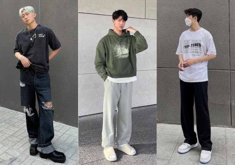 Áo phông basic và quần jeans ống rộng là hai item chuẩn Hàn Quốc