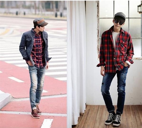 Phối áo họa tiết cùng áo khoác bò tạo hiệu ứng cực tốt cho nam gầy